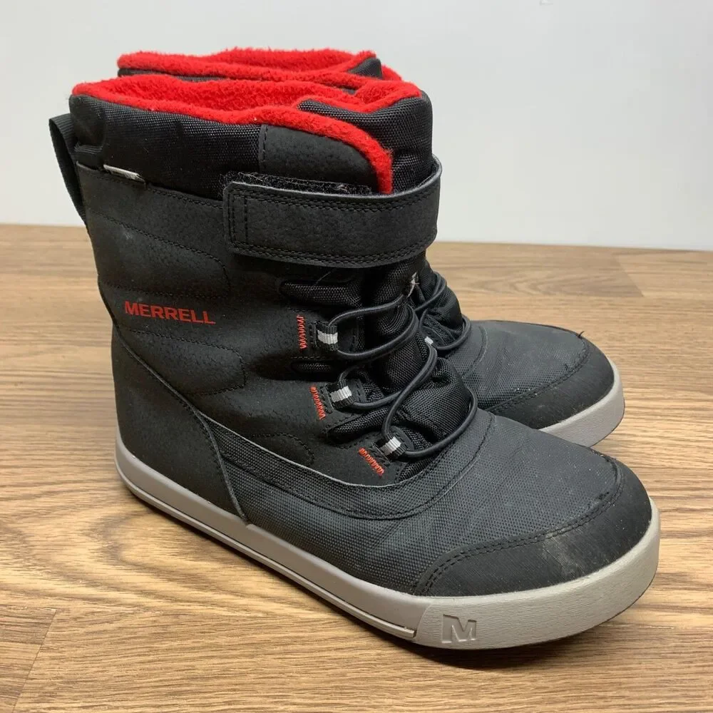 Merrell Snow Storm Boots Kids Size 4M  Waterproof Unisex Black and  Red